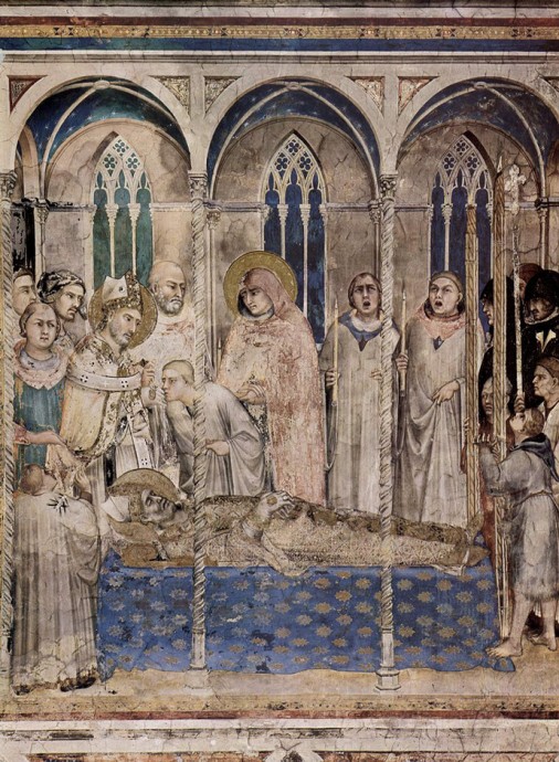 Das Begräbnis des heiligen Martin (Fresco in Basilika San Francesco, Assisi, Italien – von Simone Martini 1322/26)